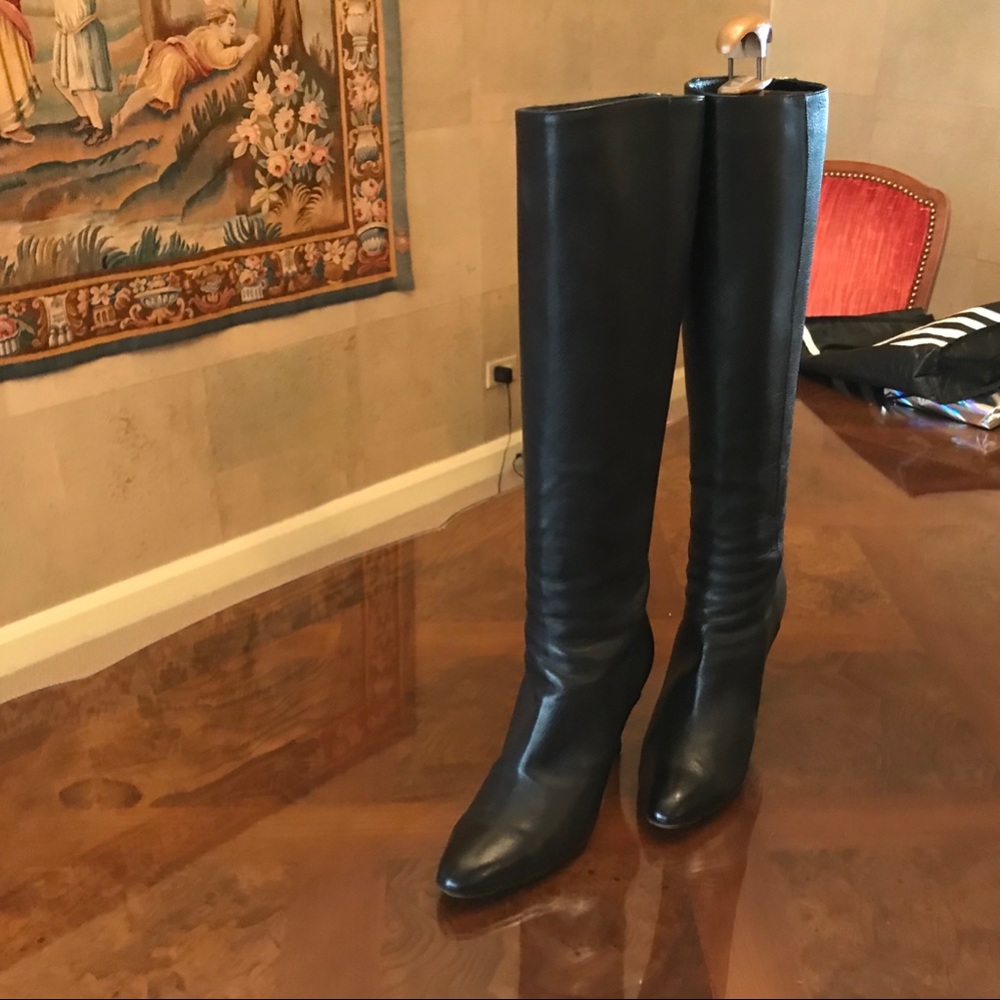Jimmy Choo Black Leather High Heel Pointy Toe 38